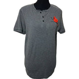 Hand Printed Upcycled Womens Medium Cardinal Short Sleeve 1/4 Button Soft Top