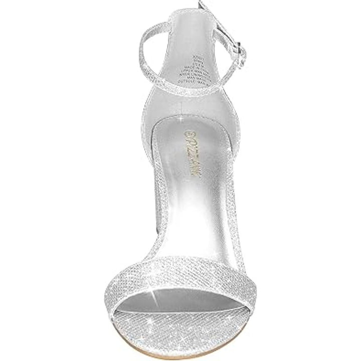 Pizz Annu Womens Size 7 Silver Glitter 2.5" Heel Open Toe Ankle Strap Shoes