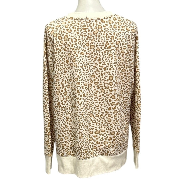 Hand Printed Upcycled Womens Large Leopard Spot Cat Long Sleeve Sweatshirt