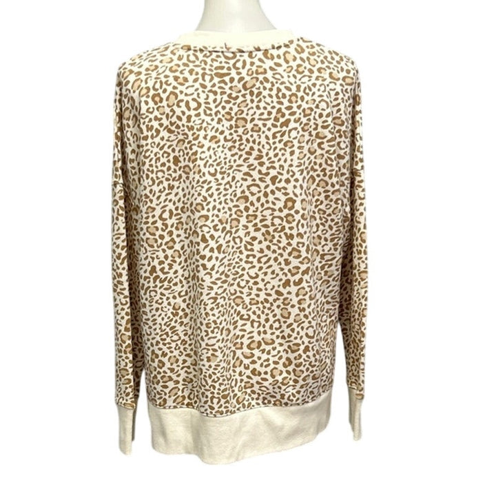 Hand Printed Upcycled Womens Large Leopard Spot Cat Long Sleeve Sweatshirt