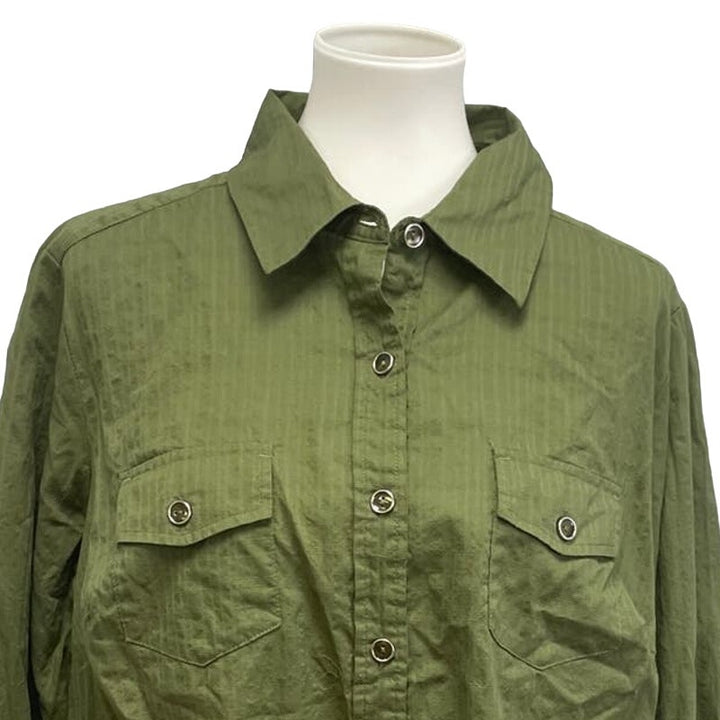 Karen Scott Womens Plus Size 1X 100% Cotton 3/4 Sleeve Button Up Collared Shirt