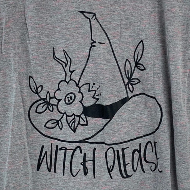 Upcycled Hand Printed Womens Medium Halloween Witch Please Long Sleeve Tee Shirt