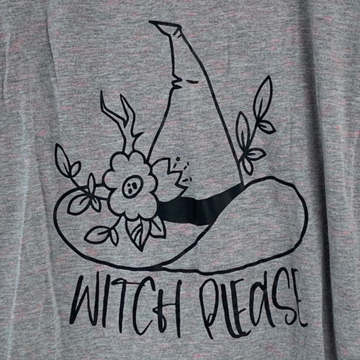 Upcycled Hand Printed Womens Medium Halloween Witch Please Long Sleeve Tee Shirt
