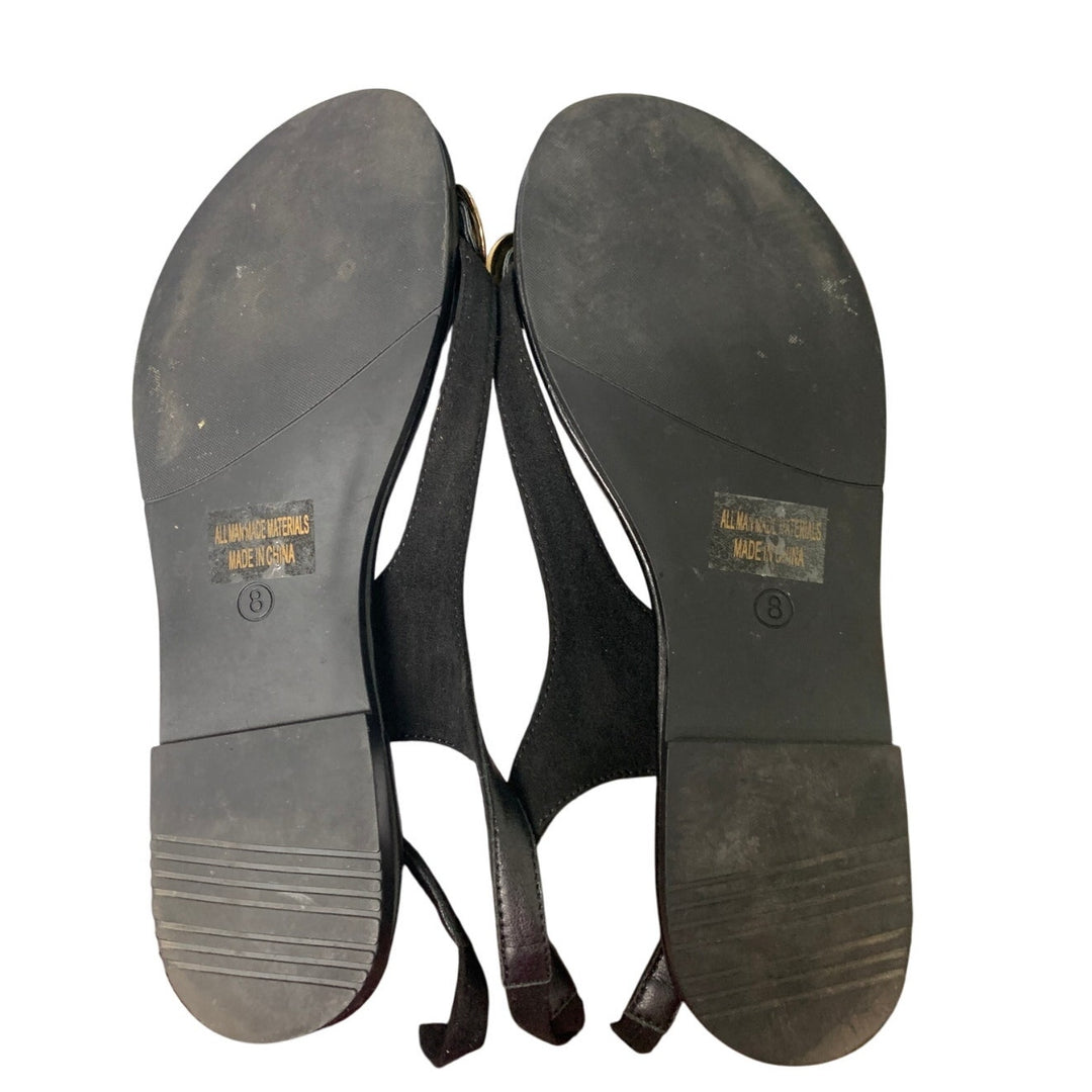 Carcuume Womens Size 8 Black Faux Suede Flat Sandals Strappy Tie Flip Flop Shoes