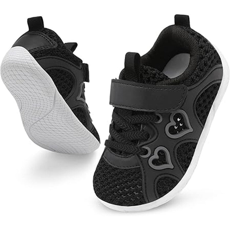 Jiasuqi Toddler Girls Size 8 Black Hook Loop Slide On Mesh Heart Sneaker Shoes