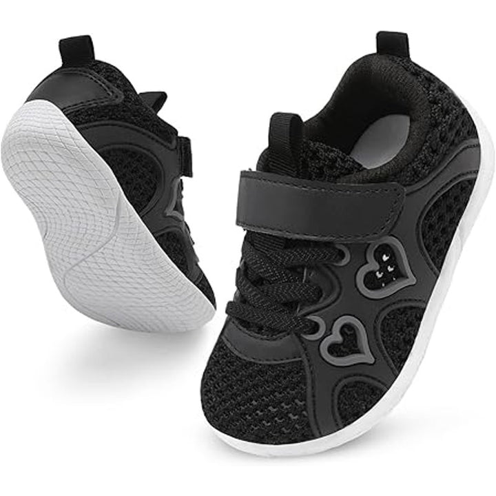 Jiasuqi Toddler Girls Size 8 Black Hook Loop Slide On Mesh Heart Sneaker Shoes