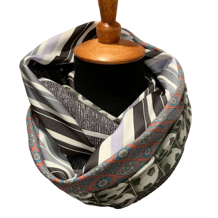 Handmade Upcycled Soccer Ball Necktie Infinity Scarf, Pink &amp; Gray