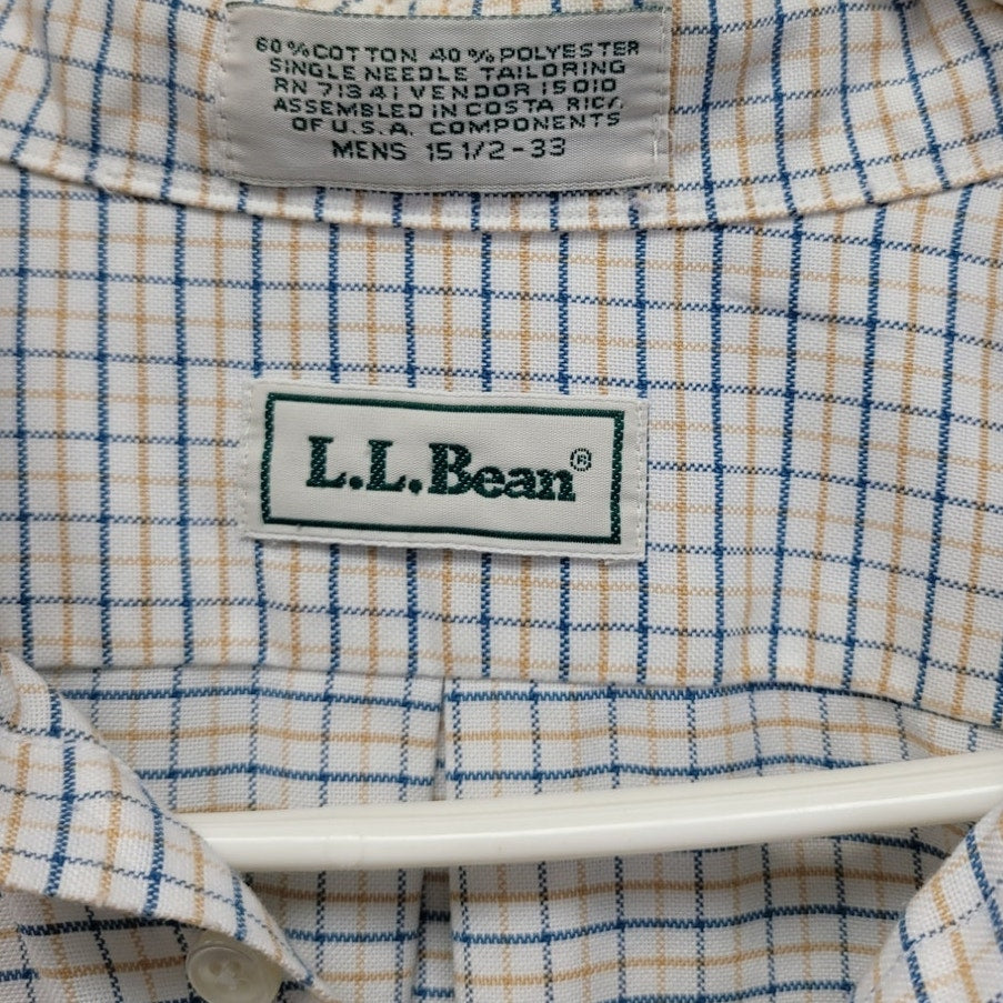 L L Bean Mens Medium PolyCotton Plaid Long Sleeve Button Up Shirt w Front Pocket