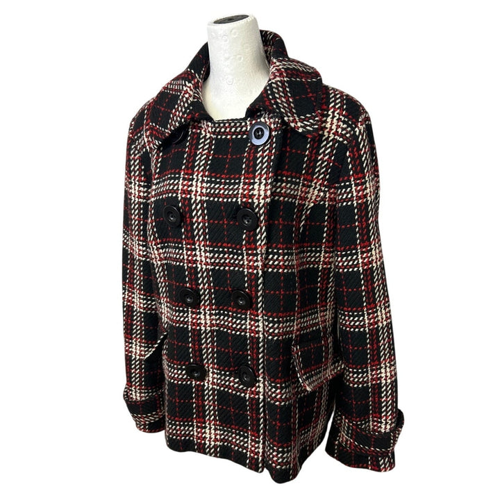 Charter Club Womens Size 14 Plaid Wool Blend Long Sleeve Collared Button Up Coat