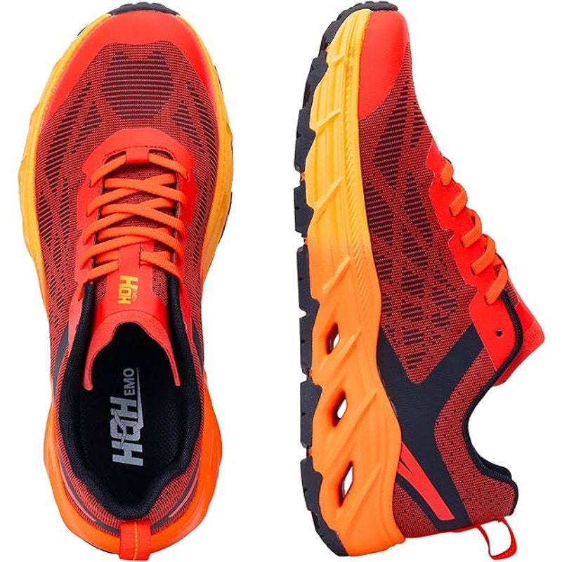 New HQHemo Mens Size 10 FALKON Red Orange Lace Up Trail Running Athletic Shoes