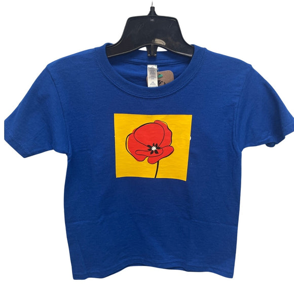 New Hand Printed Upcycled Youth Kids XS Red Poppy Flower Short Sleeve Tee Shirt