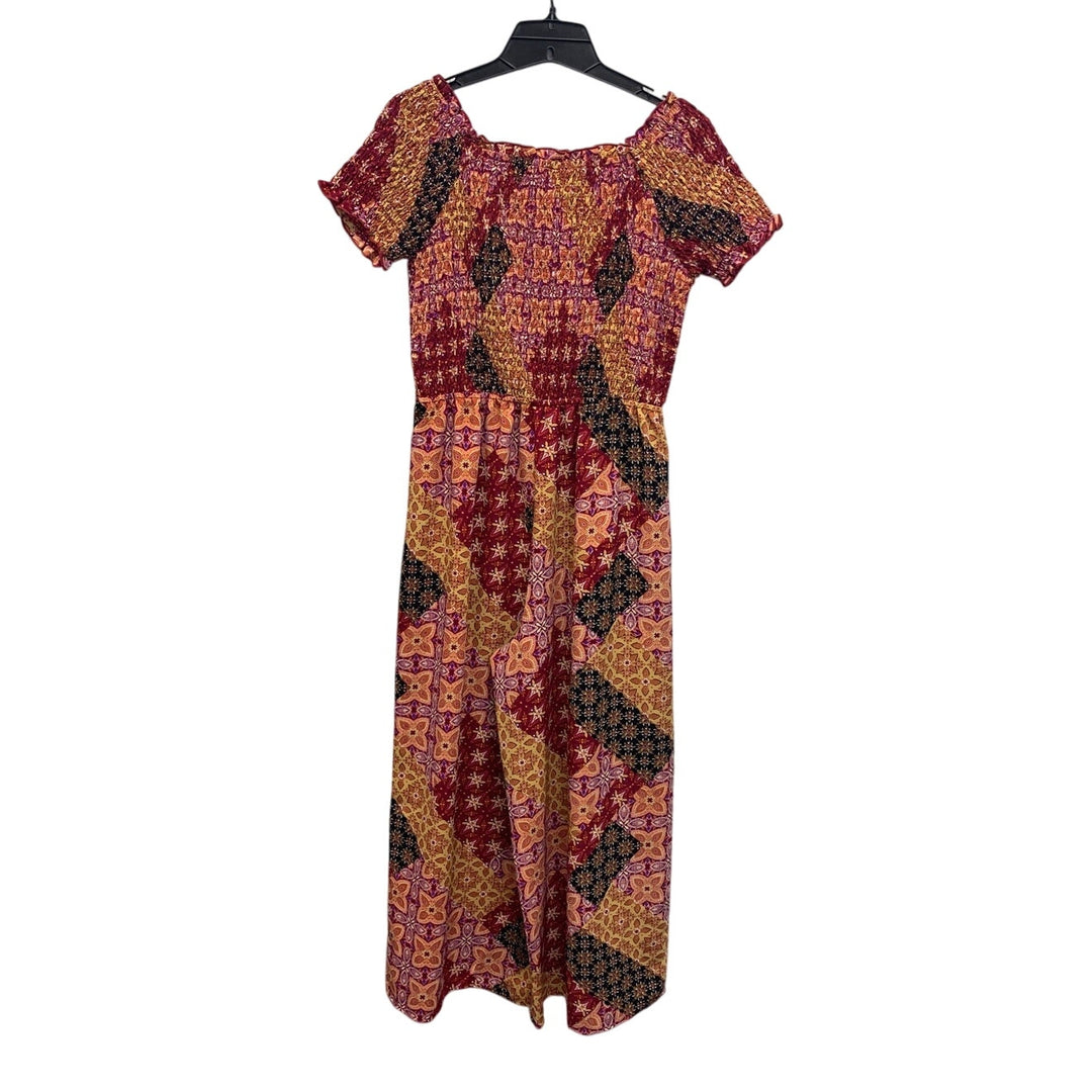 Xhilaration Womens Medium Floral Calico Smocked Short Sleeve Jumpsuit Romper
