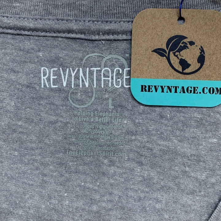 New Hand Printed Large Heathered Gray Floral Wrap Around Short Sleeve Tee Shirt