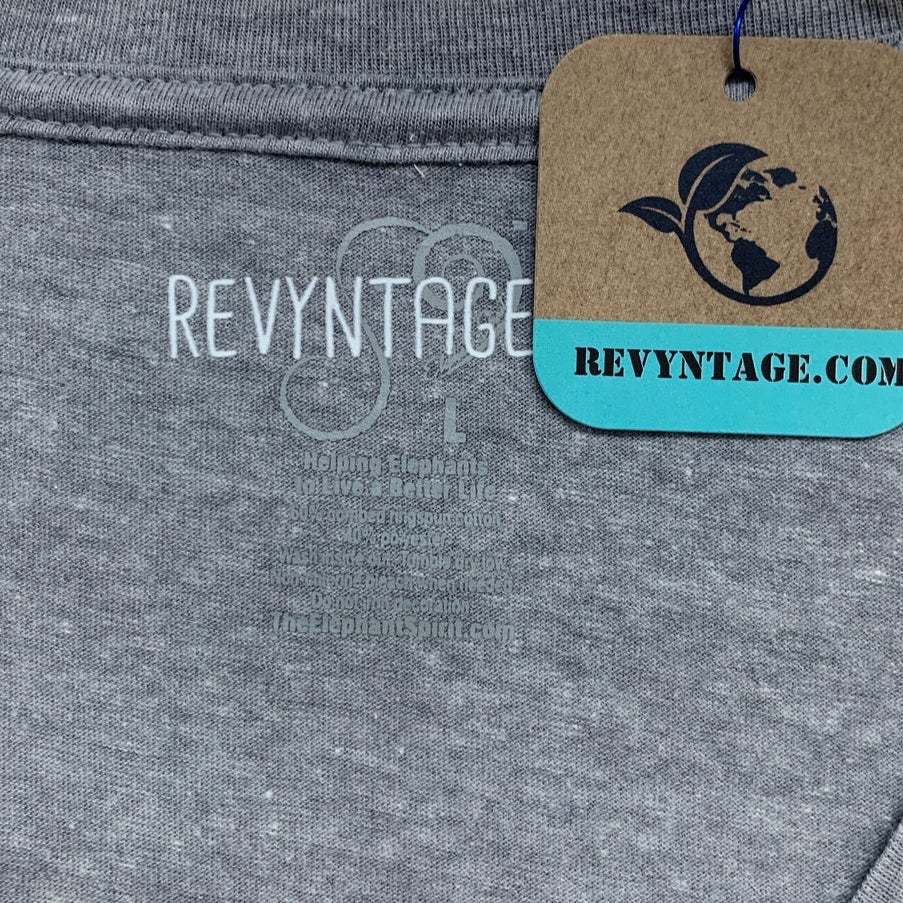 New Hand Printed Large Heathered Gray Floral Wrap Around Short Sleeve Tee Shirt