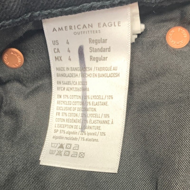 New American Eagle Womens Size 4 Black Cotton Blend Distressed Denim Jeans
