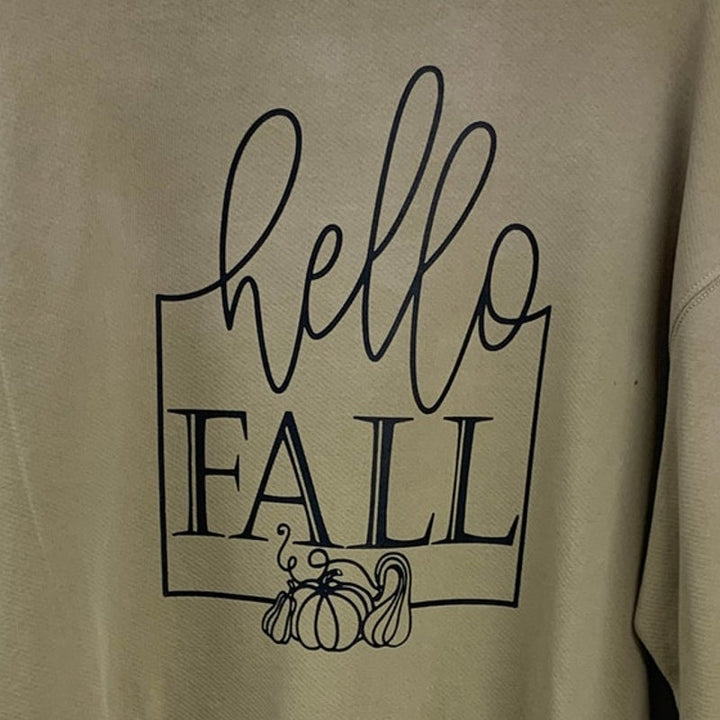 New Hand Printed Mens Medium Brown Hello Fall Long Sleeve AEO Sweatshirt