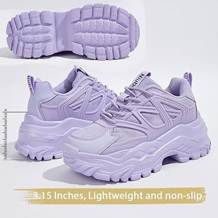 Niluber Womens Size 9 Purple Faux Leather Lace Up Chunky Platform Sheakers Shoes