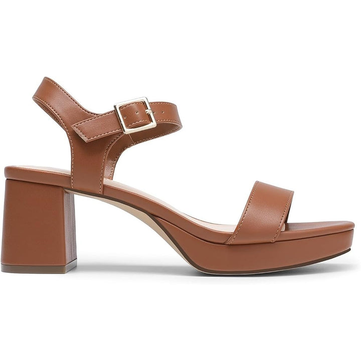 Dream Pairs Womens 8 Chestnut Brown Faux Leather 3" Block Heel Platform Sandals