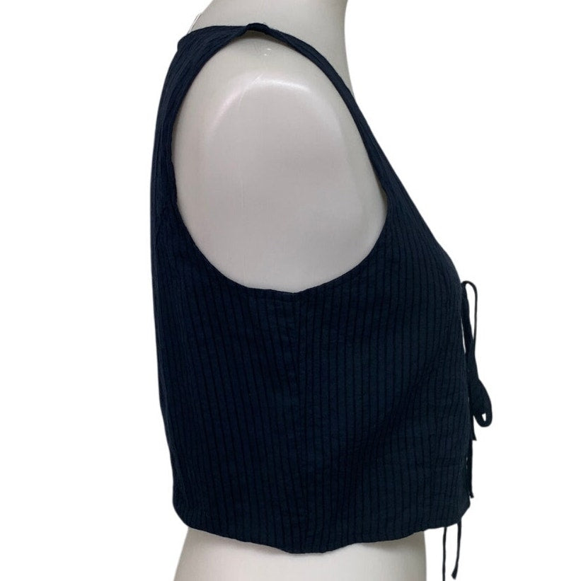 New American Eagle Womens Small Navy Pin Striped Front Tie Sleeveless Top Sample