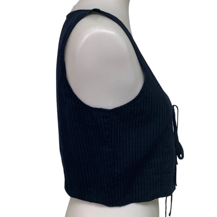 New American Eagle Womens Small Navy Pin Striped Front Tie Sleeveless Top Sample