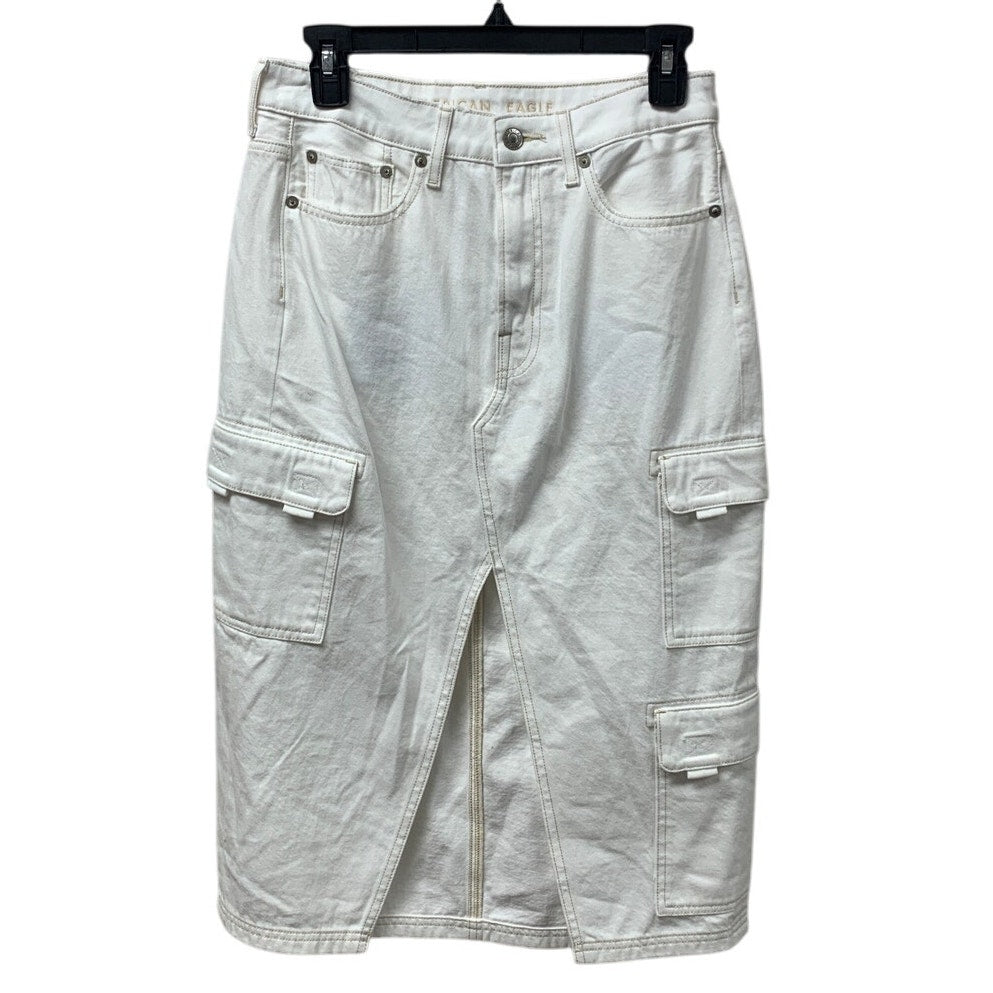 New American Eagle Womens Medium White Denim Cotton Long Maxi Cargo Skirt