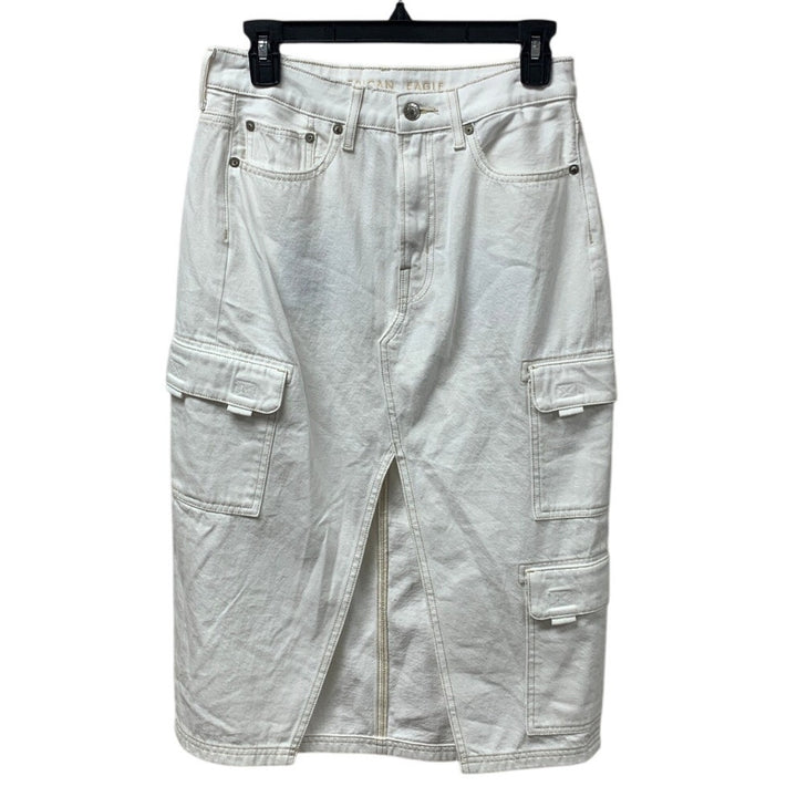 New American Eagle Womens Medium White Denim Cotton Long Maxi Cargo Skirt