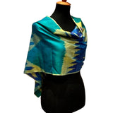 Handmade Upcycled Lightweight Chevron Blue Yellow Green Tie Dye Poncho Wrap