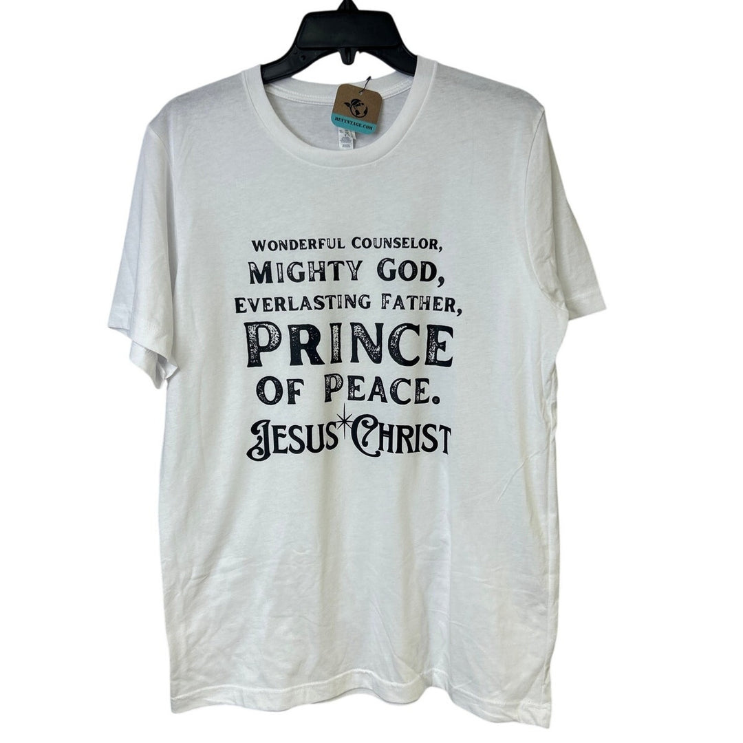 New Hand Printed Mens Large Wonderful Counselor Mighty God Jesus Christ T Shirt