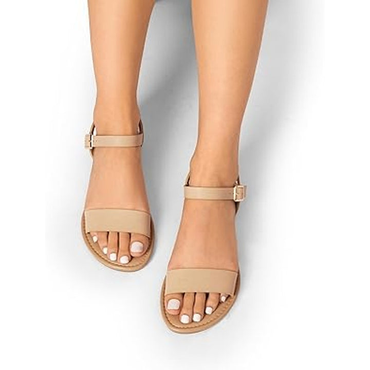 New Dream Pairs Womens Size 8 Tan Ankle Strap Open Toe Flat Sandal Buckle Shoes