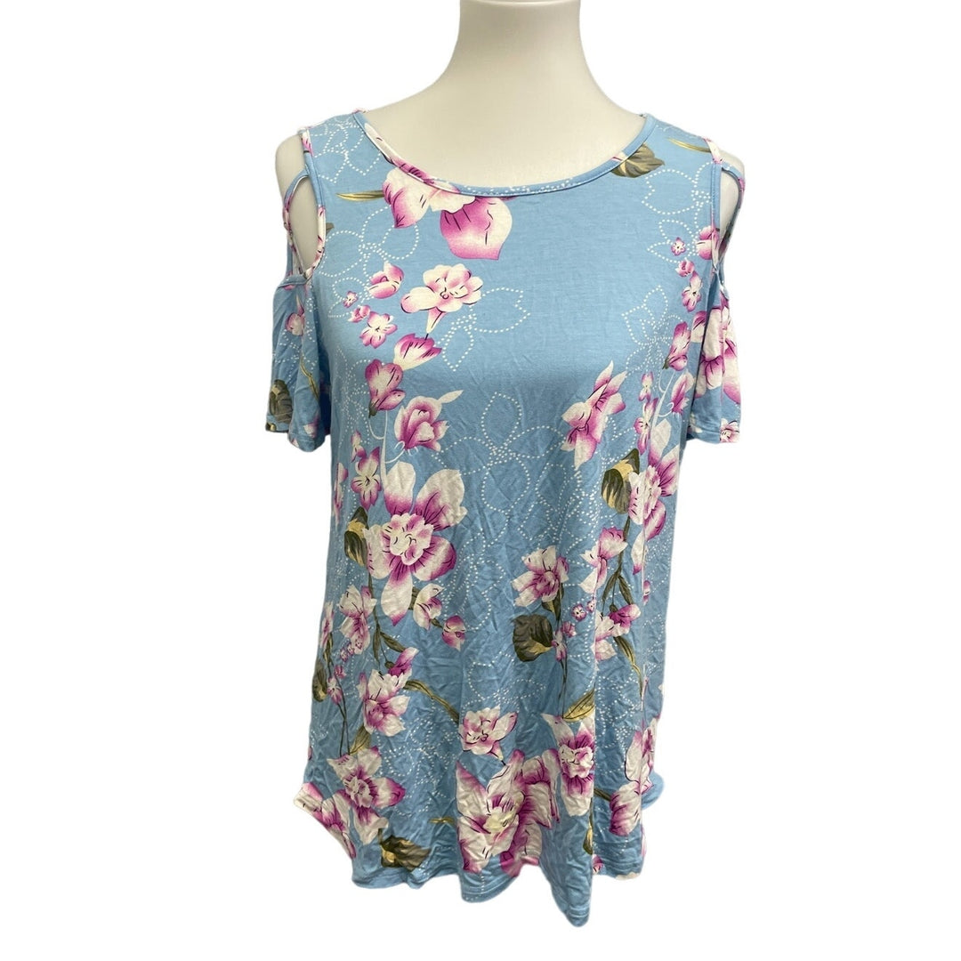 Niloufo Womens Large Short Sleeve Floral PolyCotton Cold Shoulder Tops Blouses