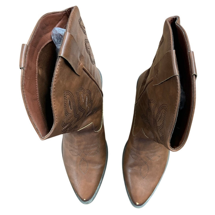 Womens Size 10 Brown Faux Leather 1.5" Block Heel Pull On Western Cowboy Boots