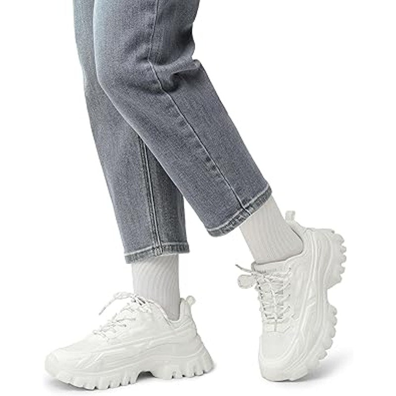 Dream Pairs Womens Size 7.5 White Lace Up Chunky Platform Athletic Sneaker Shoes