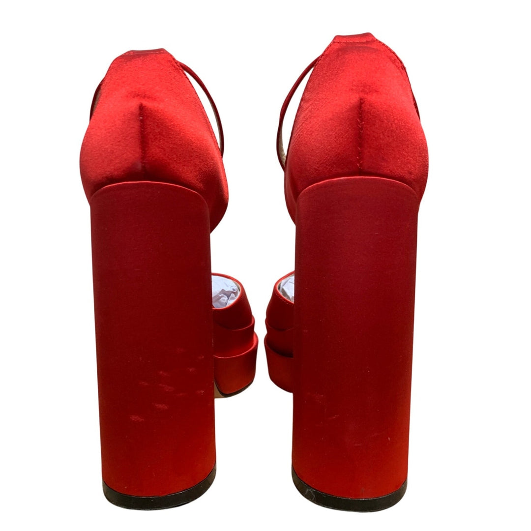 Vetaste Womens Size 7 Red 5.5" Platform Heels Closed Round Toe Ankle Strap Shoes
