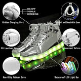 New Hot Dingding Women 11.5 Silver Rechargeable Light Up High Top Sneaker Shoes