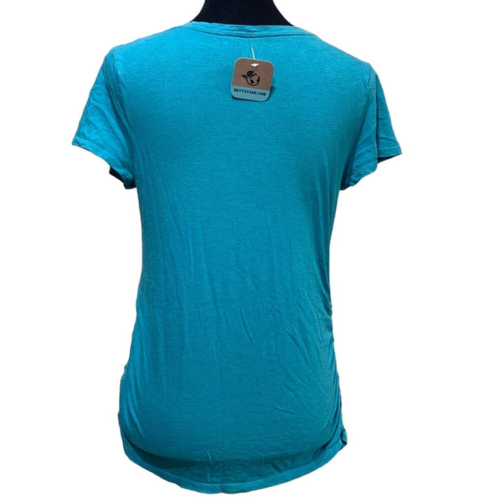 Hand Printed Upcycled Isabel Maternity Medium Flowers Side Gathered Stretchy Tee