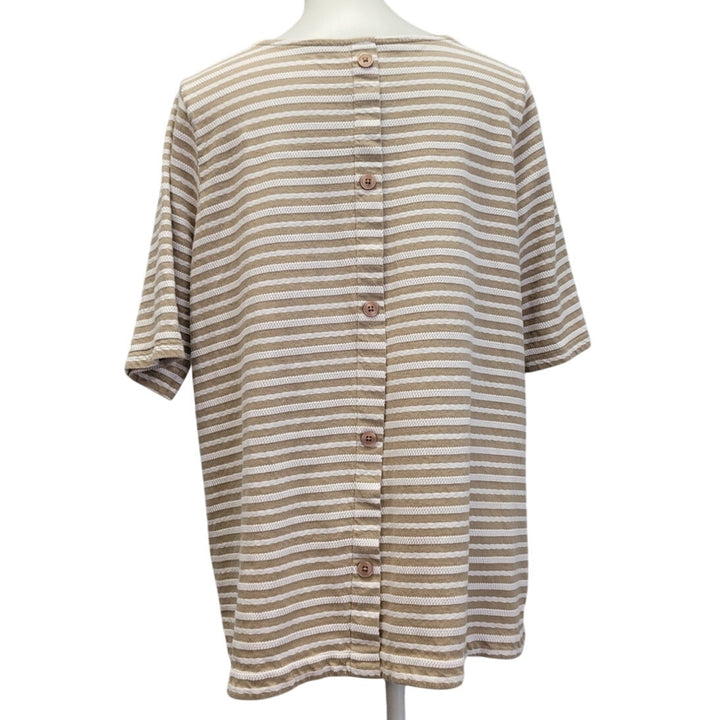 Hand Printed Upcycled Womens XL Cow Heifer Please Striped Back Button Top