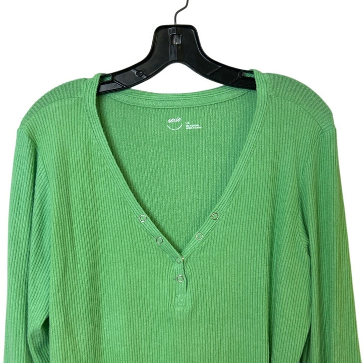 Lot of 2 Merona Aerie Womens Large Long Sleeve Partial Button Up Shirts