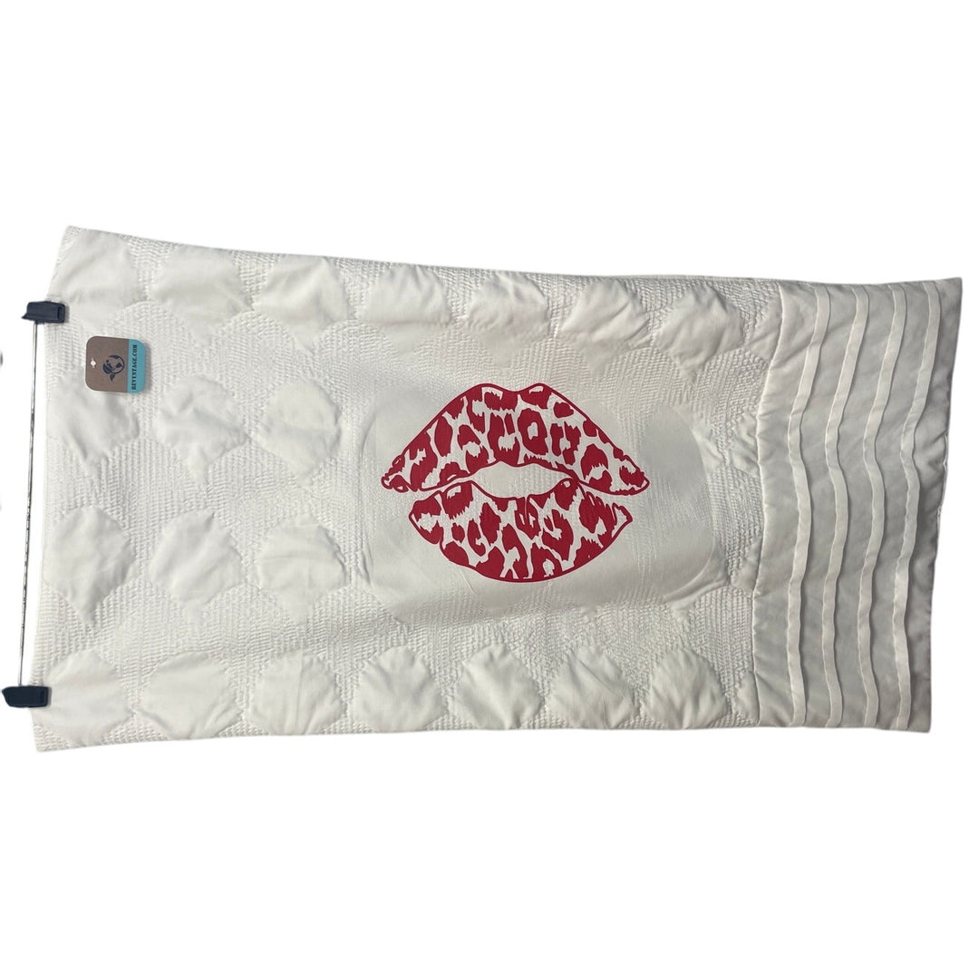 Hand Printed Upcycled Valentine Leopard Spot Kiss Lips King Size Pillow Sham