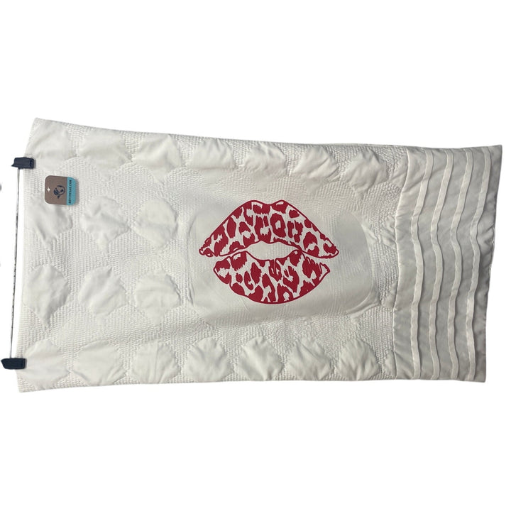 Hand Printed Upcycled Valentine Leopard Spot Kiss Lips King Size Pillow Sham