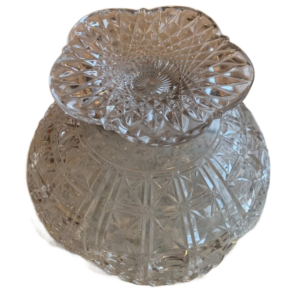 Vintage Cut Glass Flower Shaped Footed Candy Bowl Fancy Serving Dish