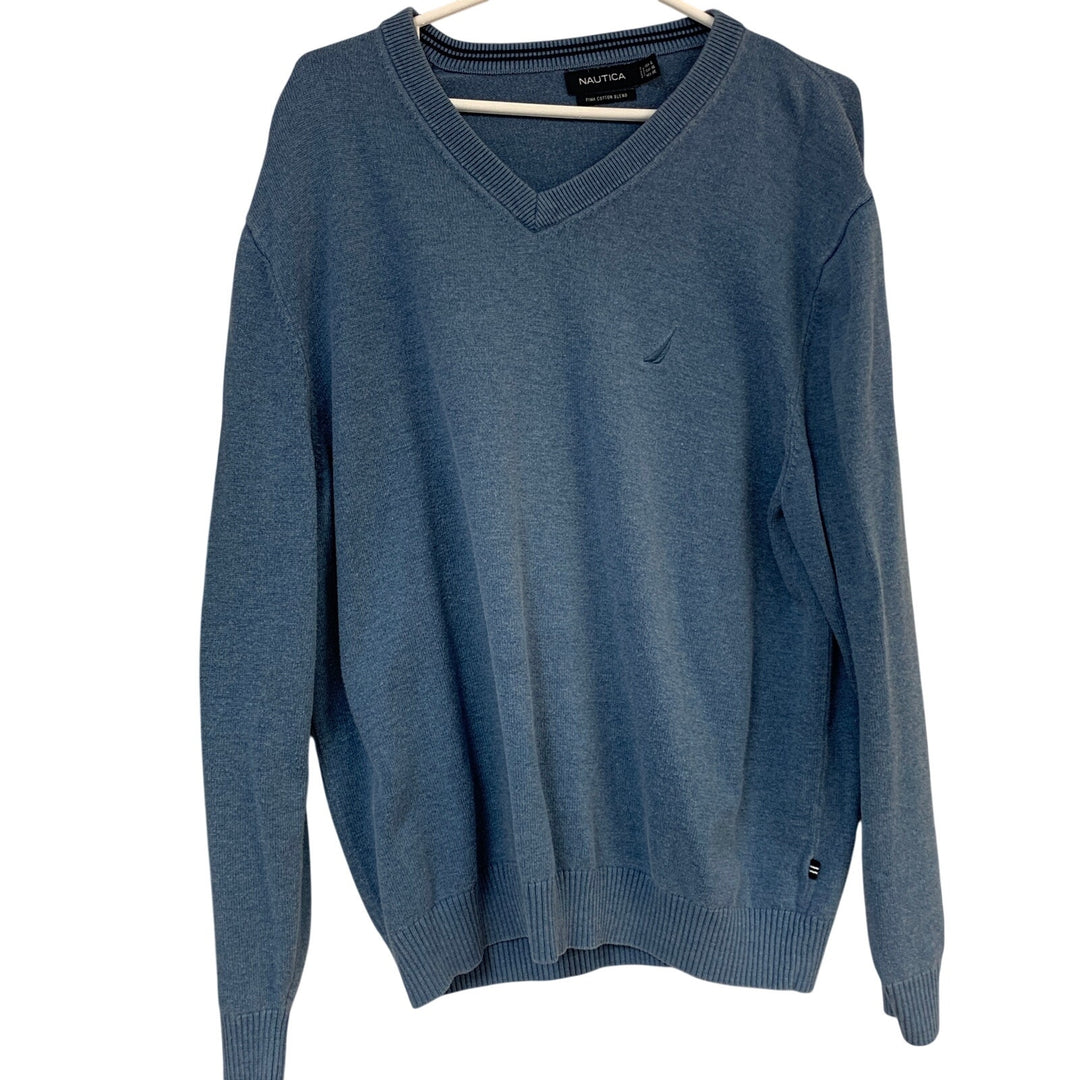 Lot of 2 Nautica Mens XL Heathered Gray Blue Long Sleeve V Neck Knit Sweaters