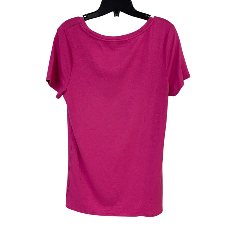 New Hand Printed Womens Large Pink Save The Earth World Short Sleeve Tee Shirt