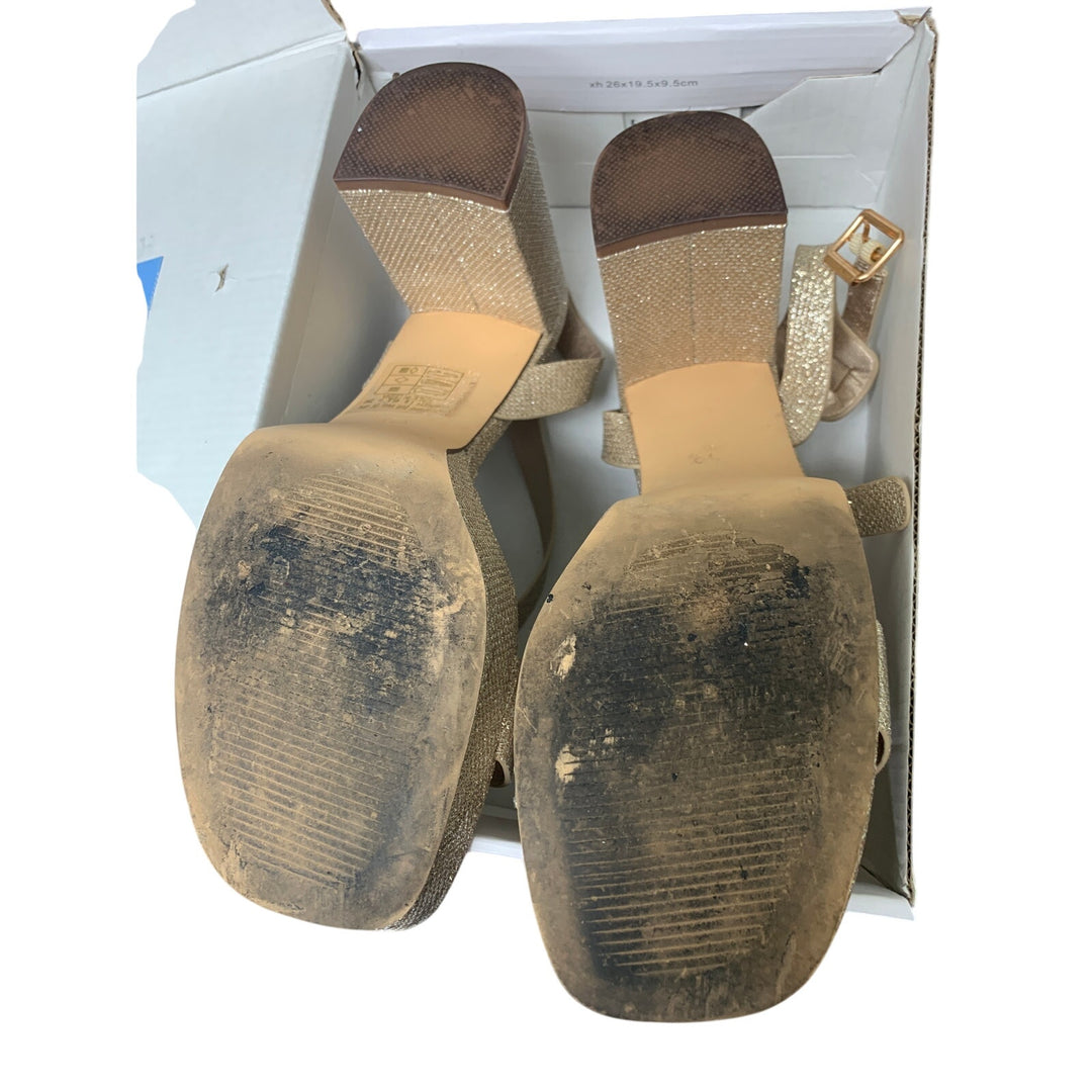 Dream Pairs Womens Size 9 Gold Glitter 3.5" Platform Heel Open Toe Sandal Shoes