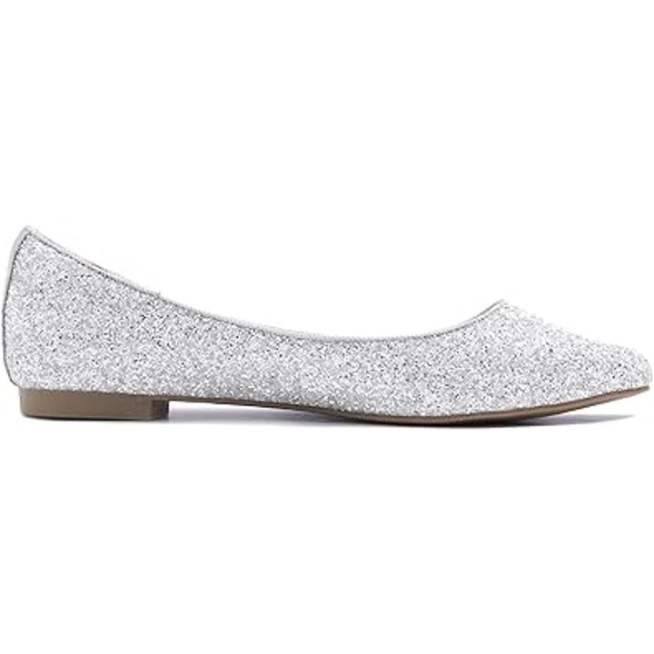 New Fever Sole Womens 7 Silver Glitter Pointed Toe Slip On Ballet Flat Shoes