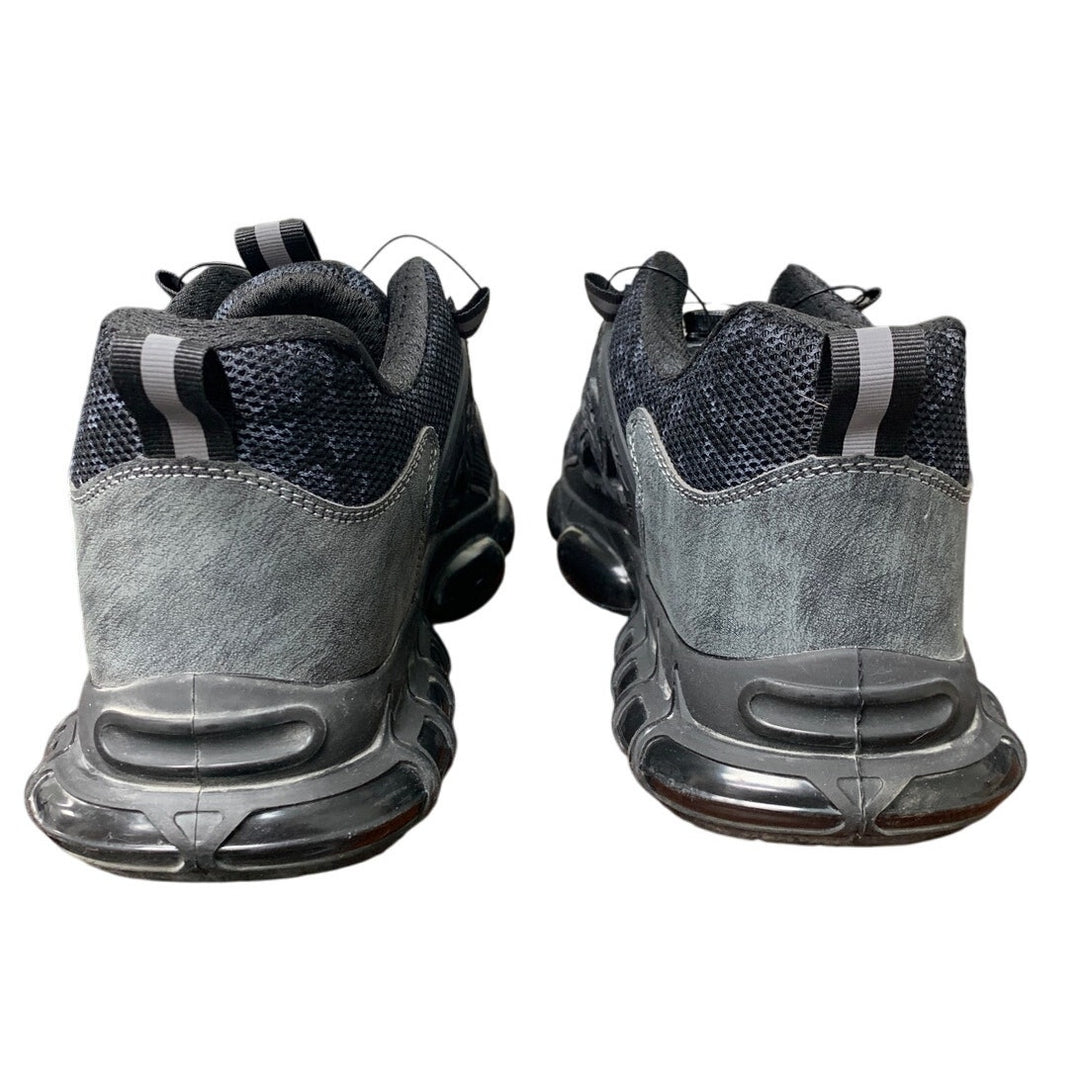 Qingruipai Mens 10.5 Black Mesh Steel Toe Puncture Proof Tightening Button Shoes