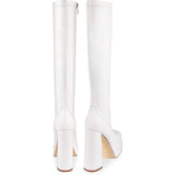 Wetkiss Womens Size 6 White Faux Leather 5.5" Platform Heel Knee High GoGo Boots