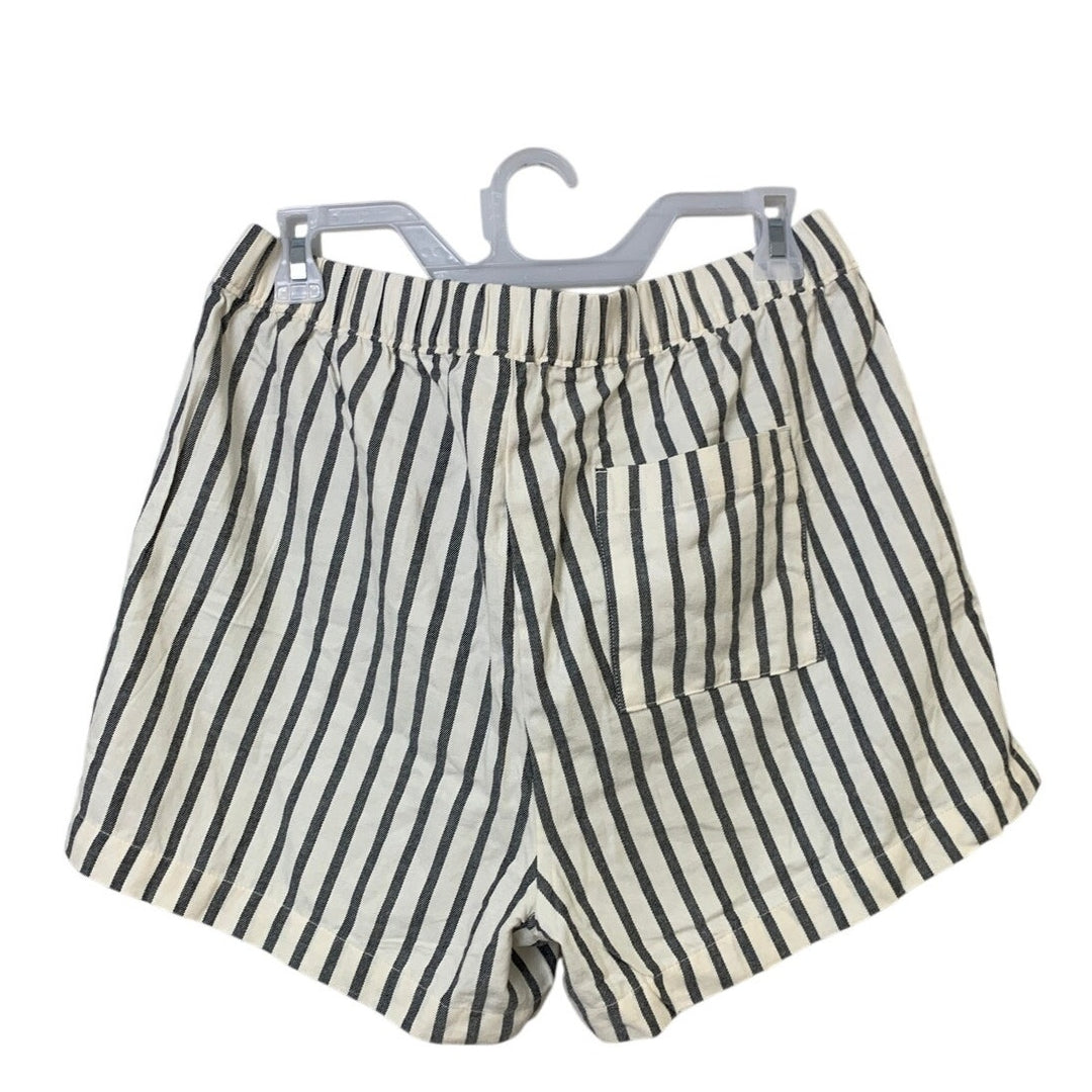 New Eddie Bauer Womens Medium Black White Striped Elastic Waist Casual Shorts