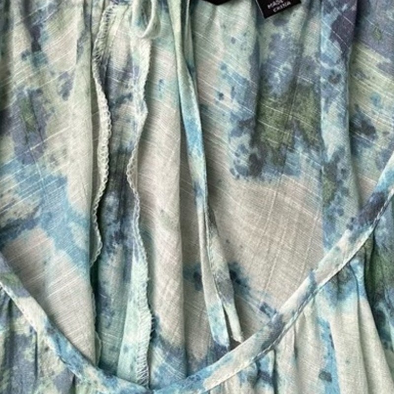 NWT New Zac &amp; Rachel Womens Small V Neck Peasant Tie Long Sleeve Sheer Blouse