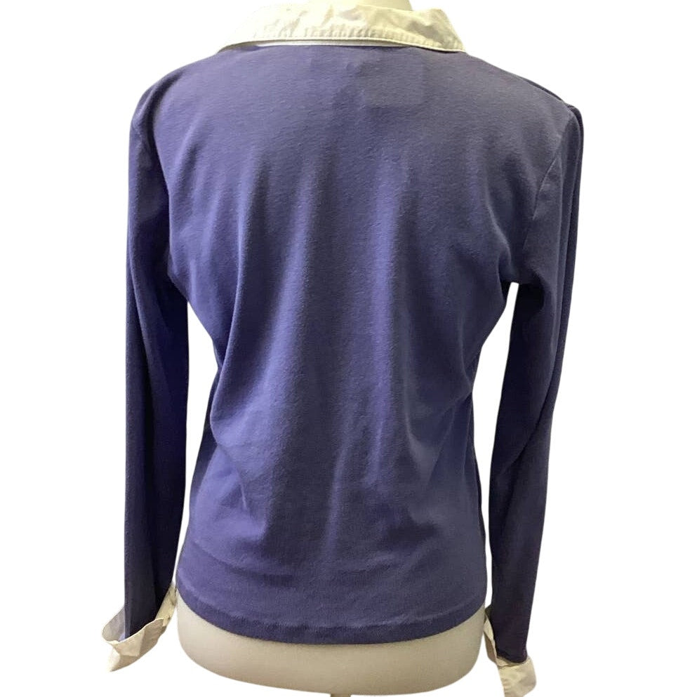 Hand Printed Upcycled Small Dragonfly V Neck Layered Look Long Sleeve Sweater
