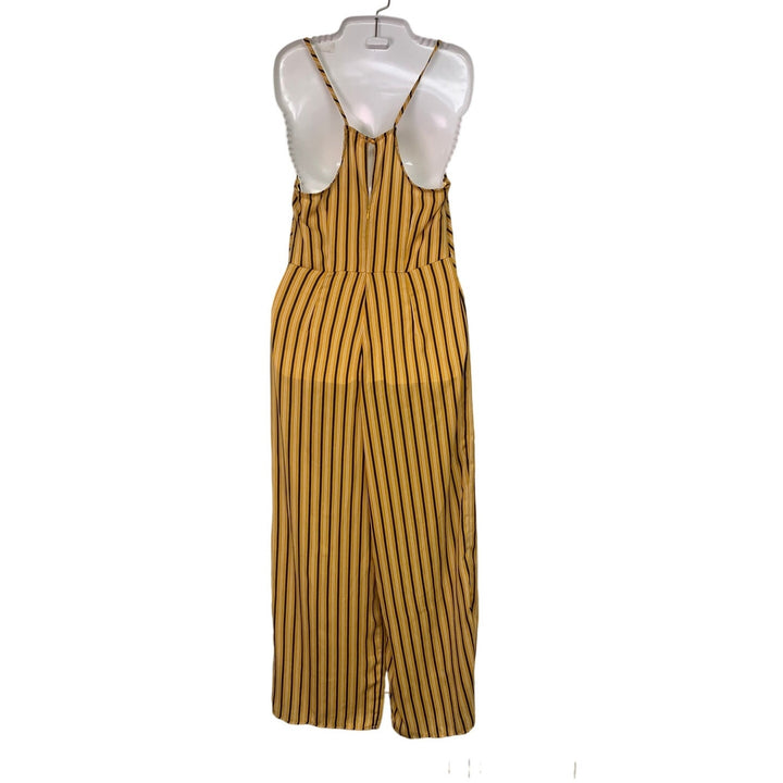 New Love J Womens Small Striped Thin Strap Front Tie Back Zip Jumpsuit Romper